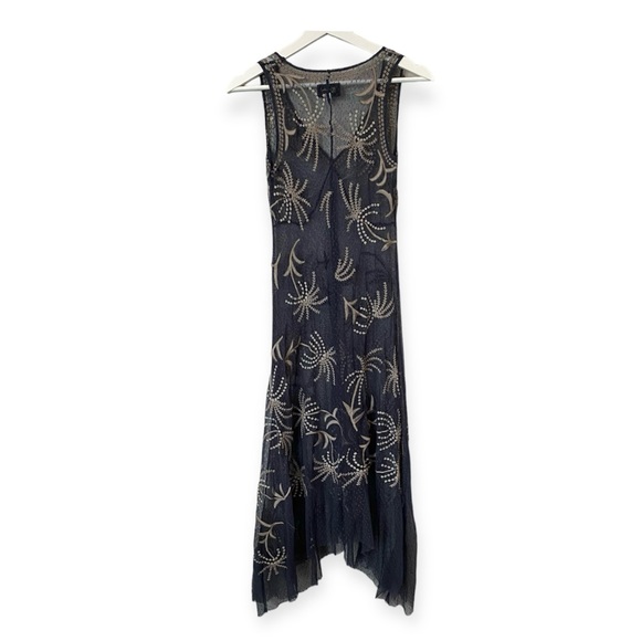 Biya Johnny Was Mesh Sheer See Thru Midi Maxi Dress Embroidered Blue Taupe XS - Picture 2 of 10
